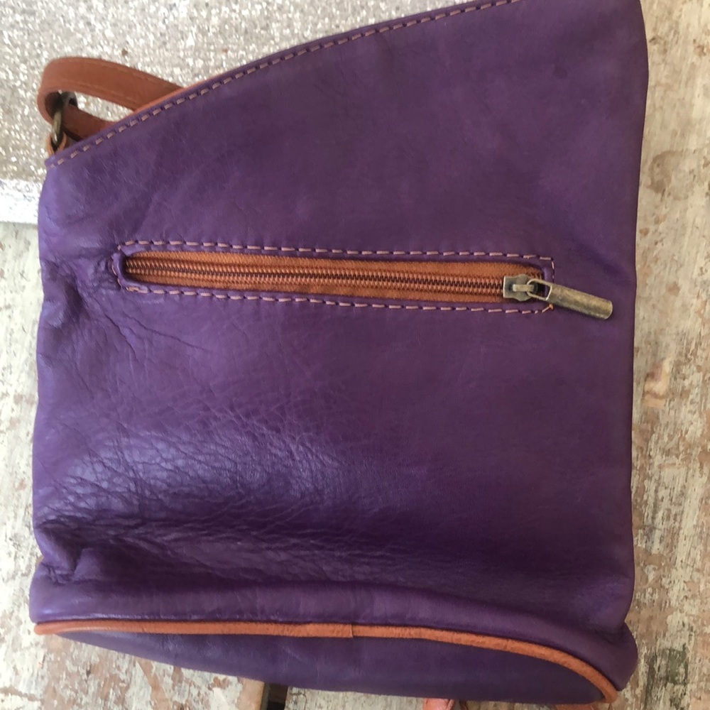 Purple Leather Crossbody with Tan Trim - Picture 3 of 7